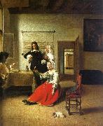 Pieter de Hooch Woman Drinking with Soldiers Norge oil painting reproduction